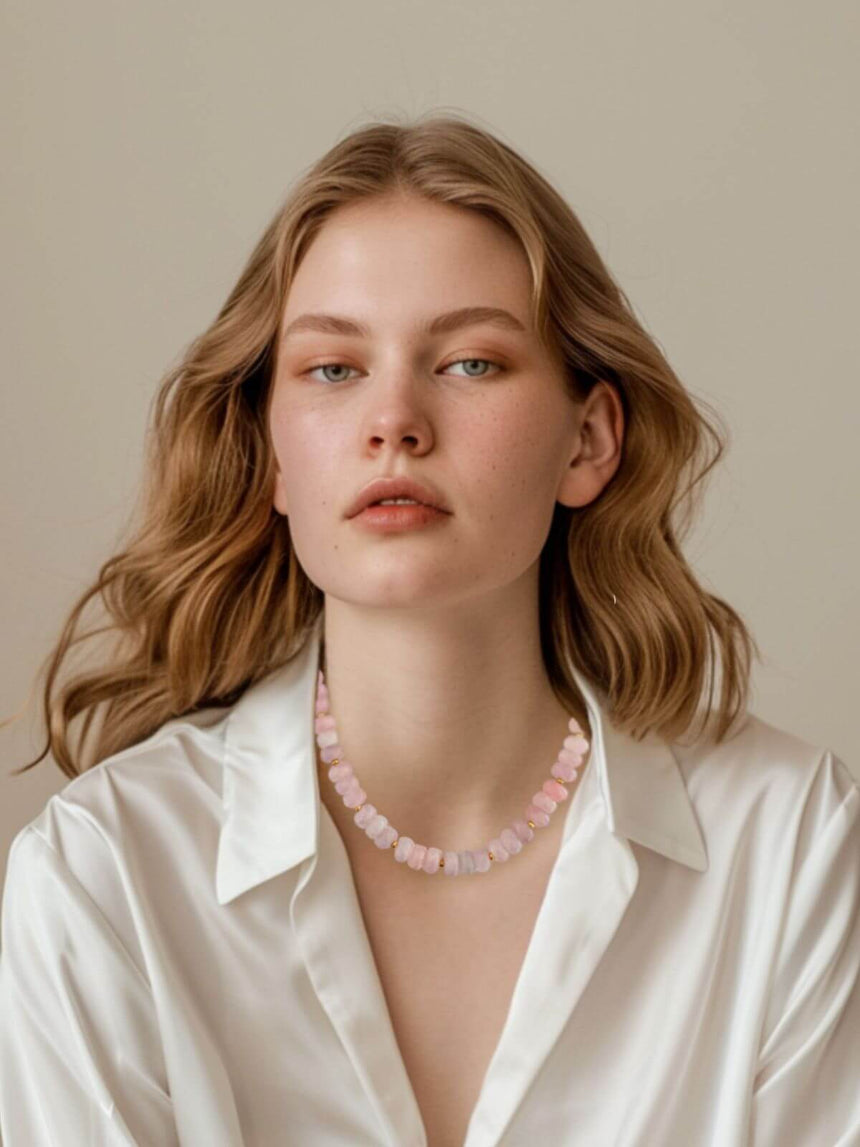 Mart rozequartz statement ketting