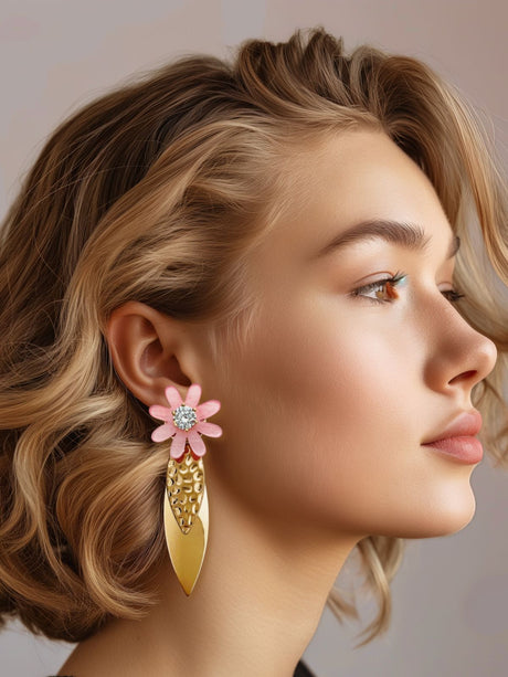 Mats roze statement oorbellen met bloem