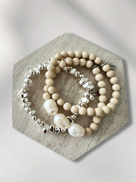 Meya armbanden set met natuursteen en parel