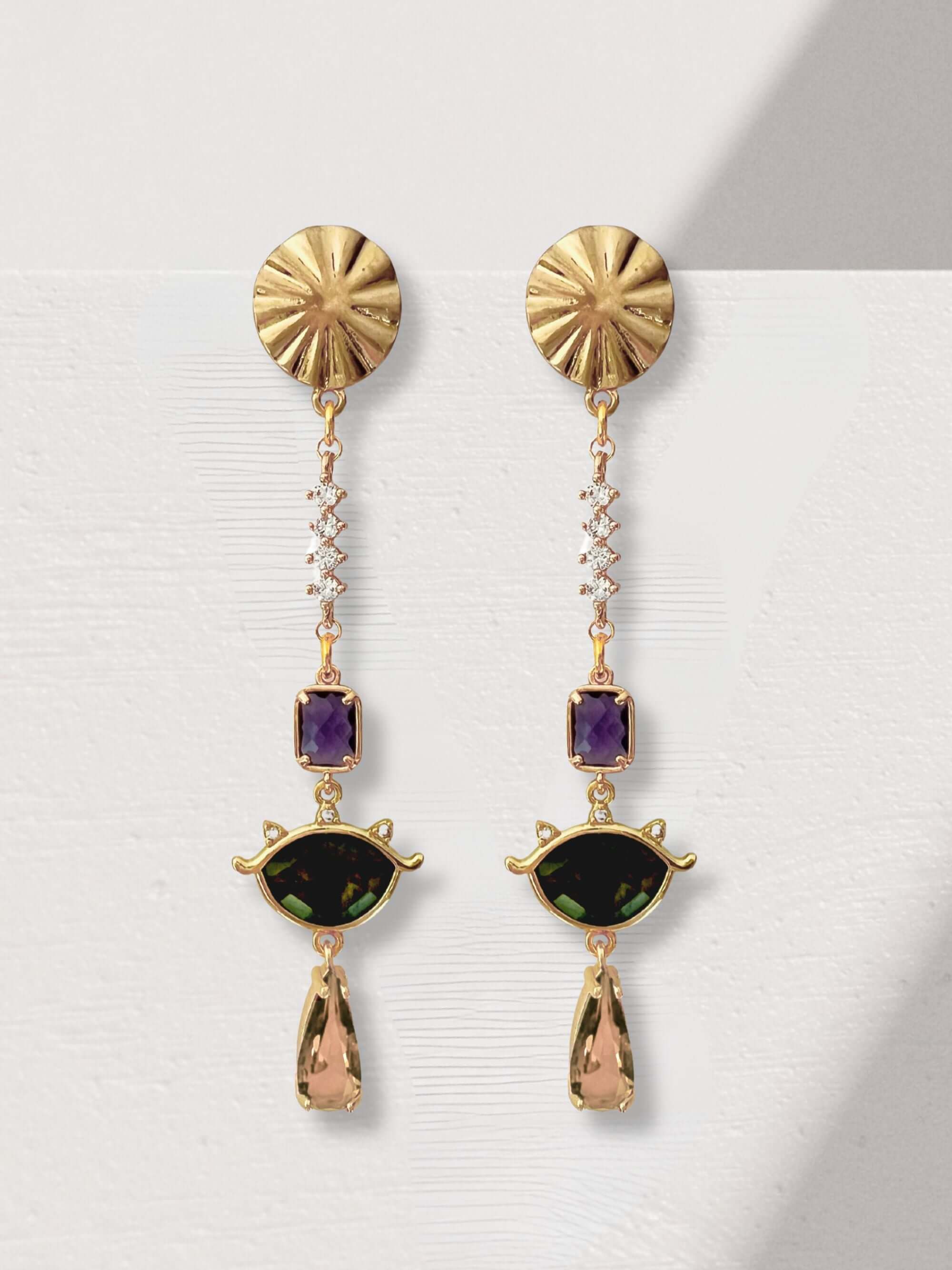 Tijdloze lange kristallen oorbellen Mine - Zatthu Jewelry