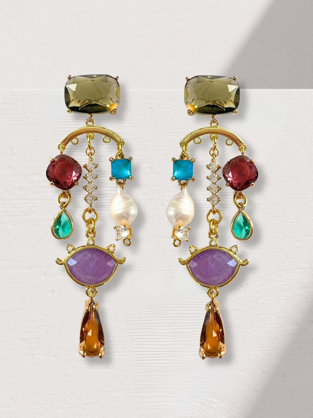 Minte statement oorbellen met kristal en parel - Zatthu Jewelry