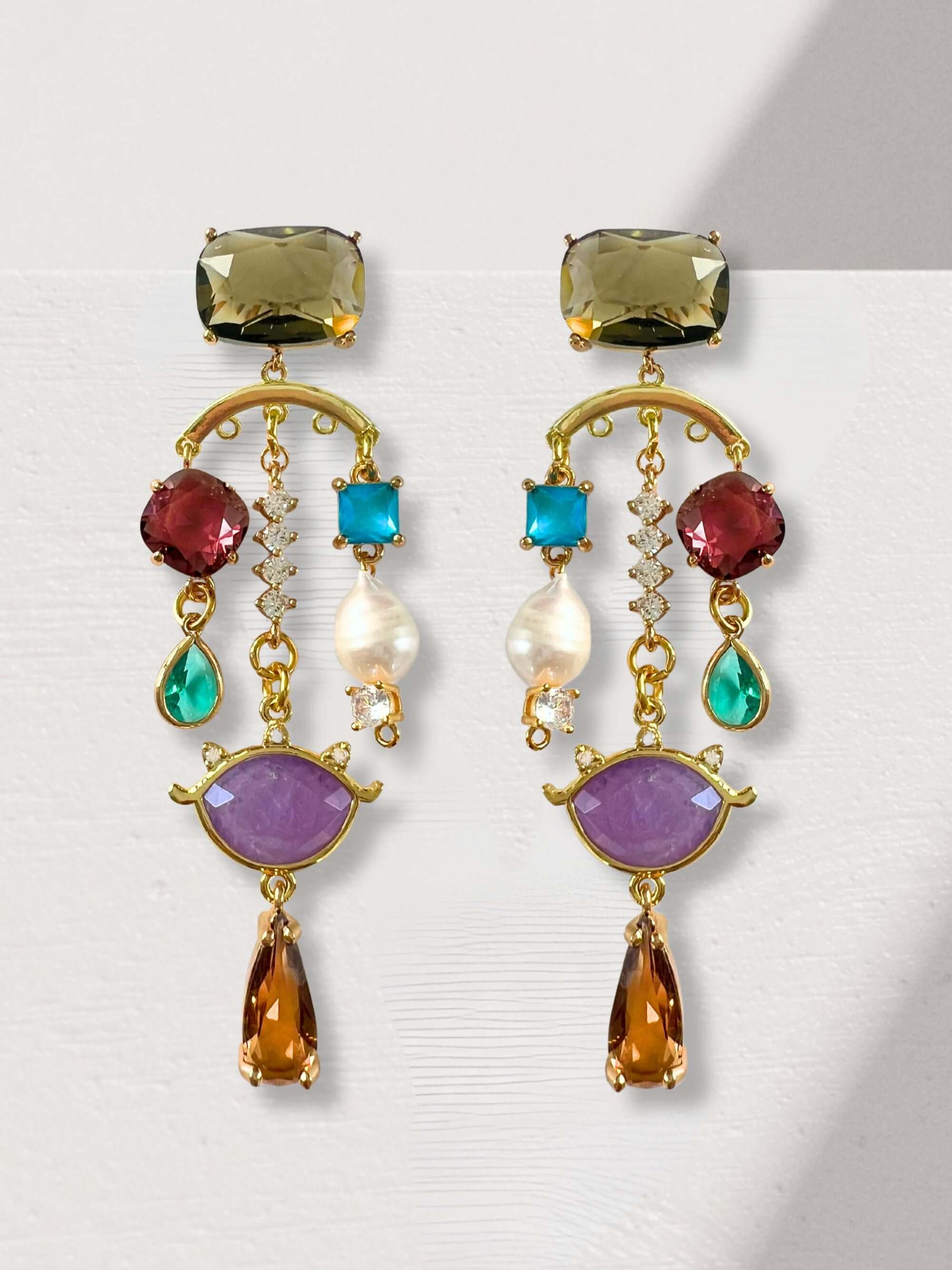 Minte statement oorbellen met kristal en parel - Zatthu Jewelry