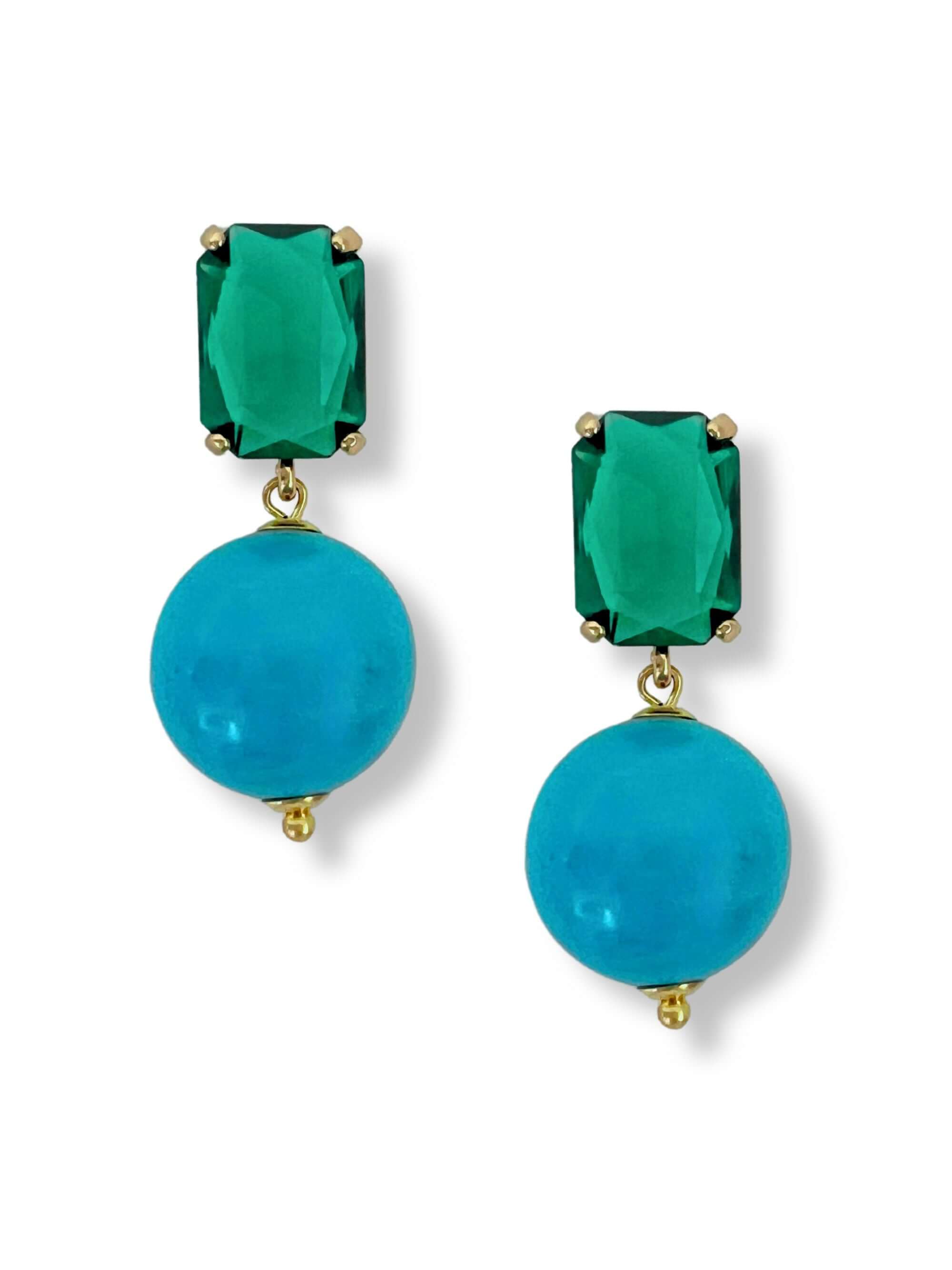 Miyo turquoise oorbellen met kristal - Zatthu Jewelry