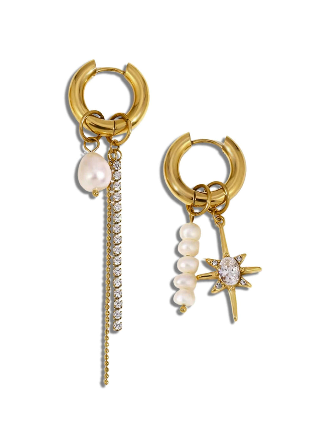 Mone asymmetrische oorringen met parels - stijlvolle sieraden van Zatthu Jewelry