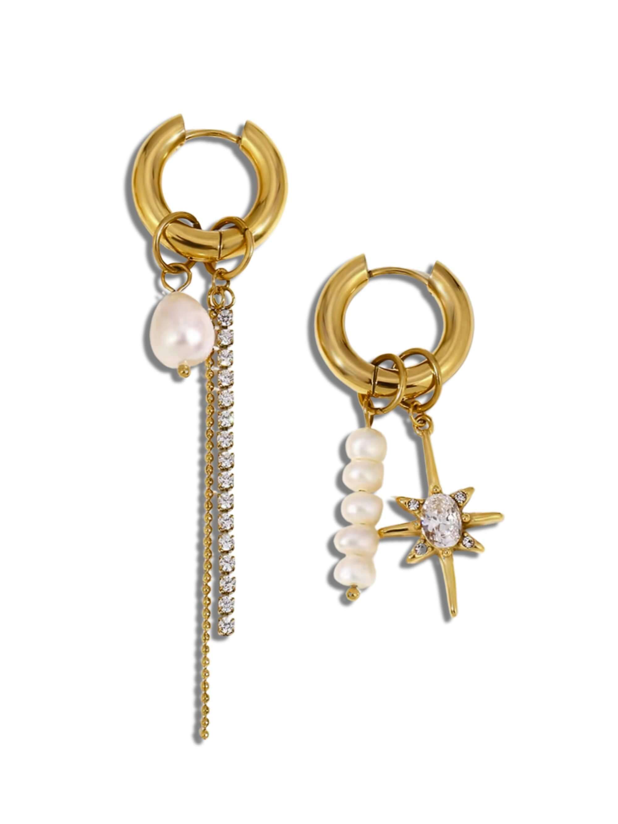 Mone asymmetrische oorringen met parels - stijlvolle sieraden van Zatthu Jewelry