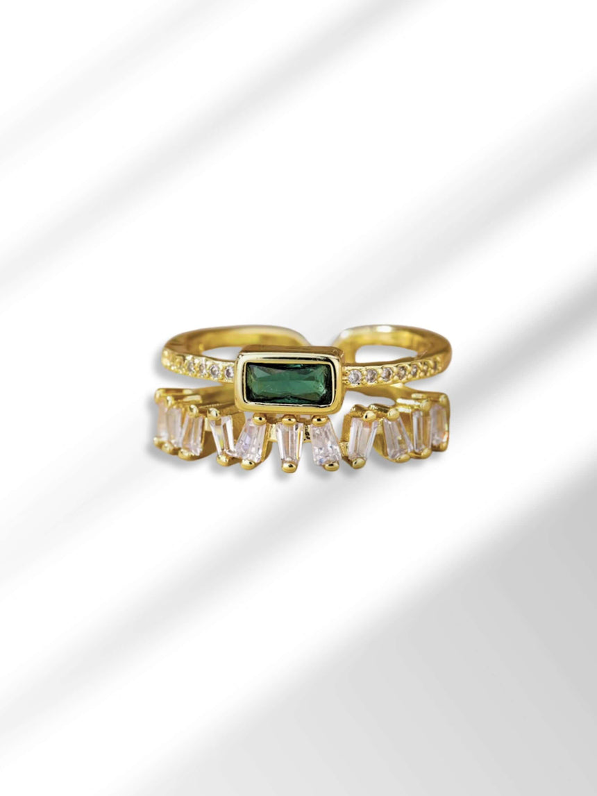 Mosé double ring with green crystal