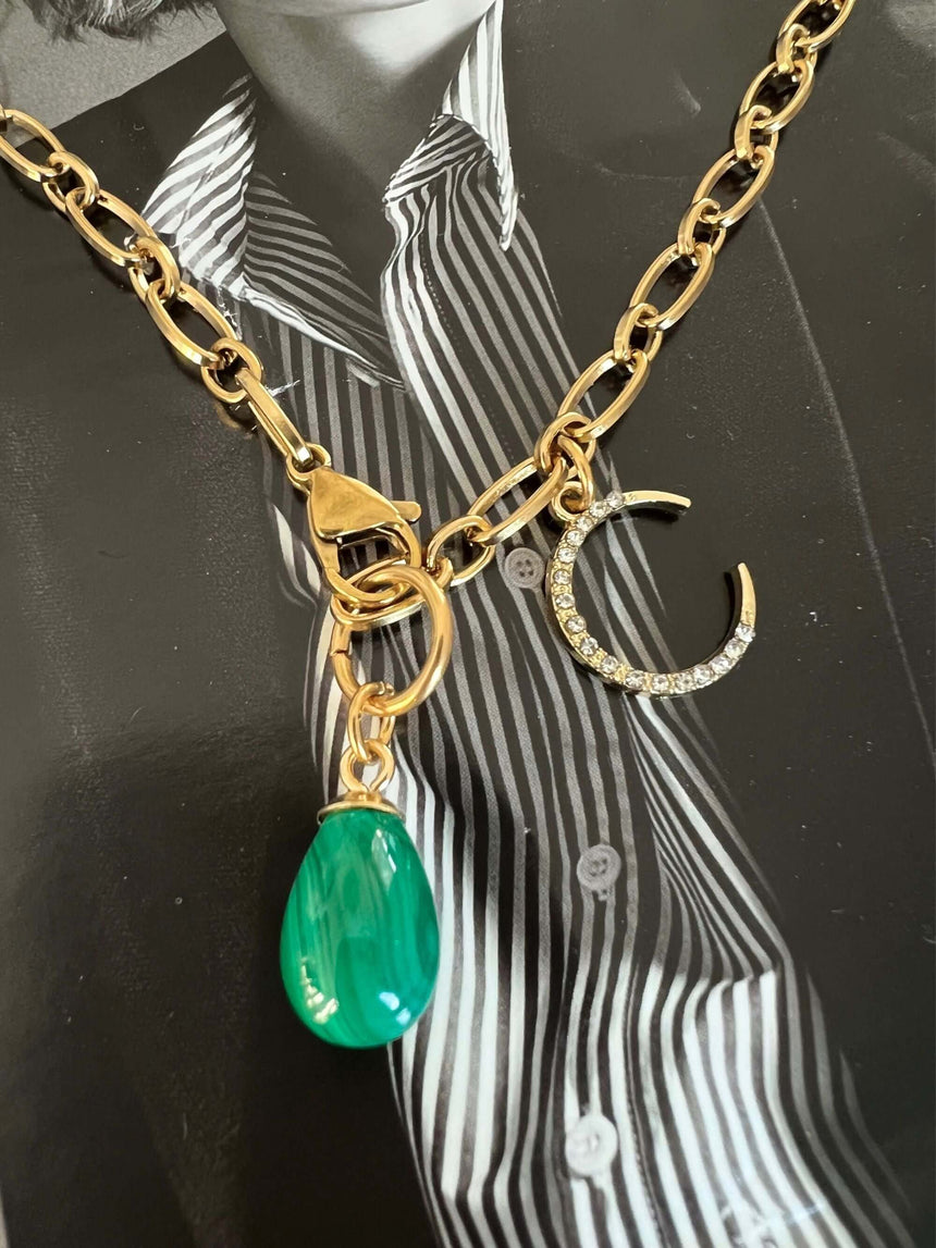 Musa ketting met groene malachiet - robuust en elegant design