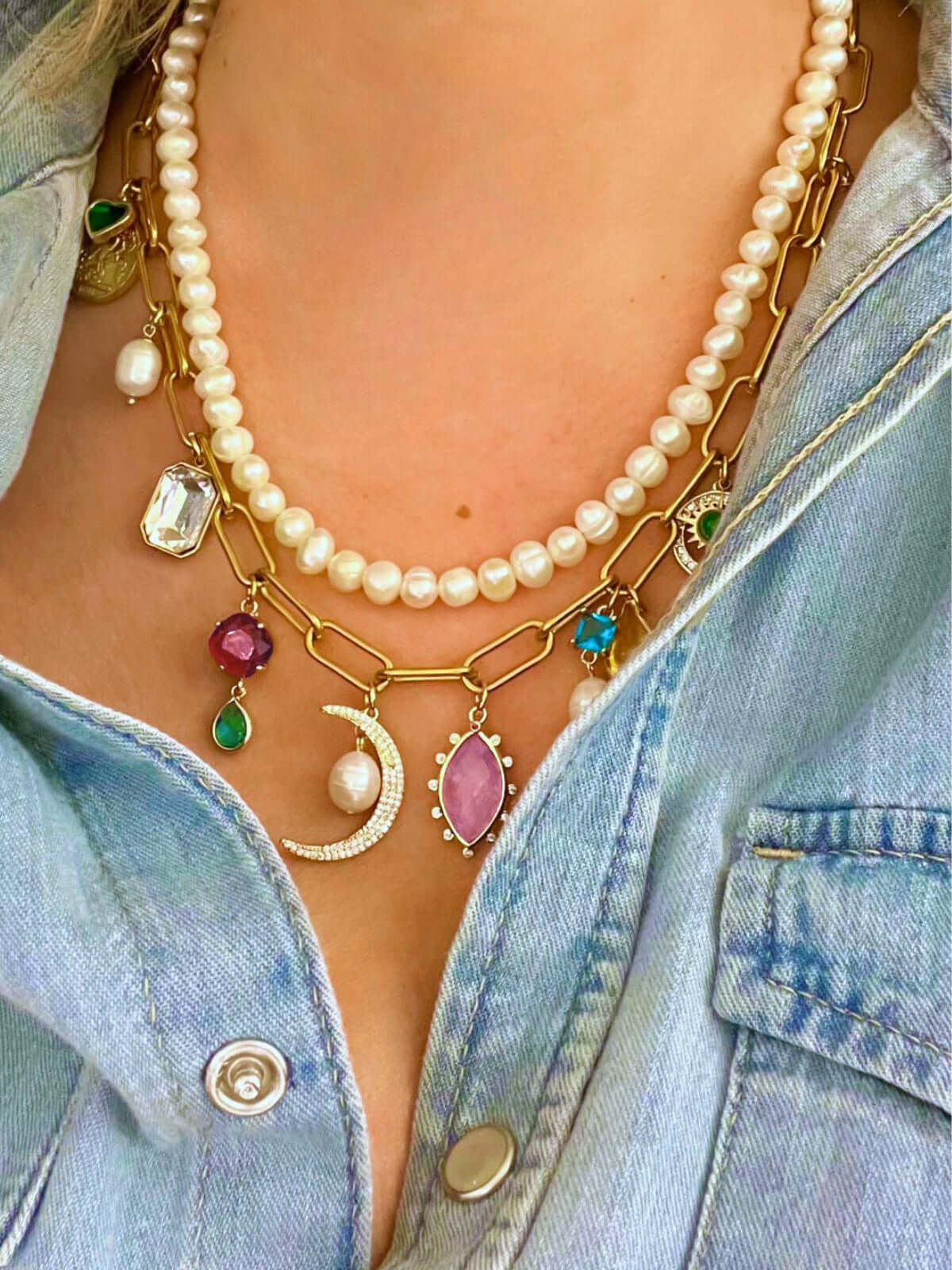 Mina schakelketting met veelkleurige bedels - Zatthu Jewelry