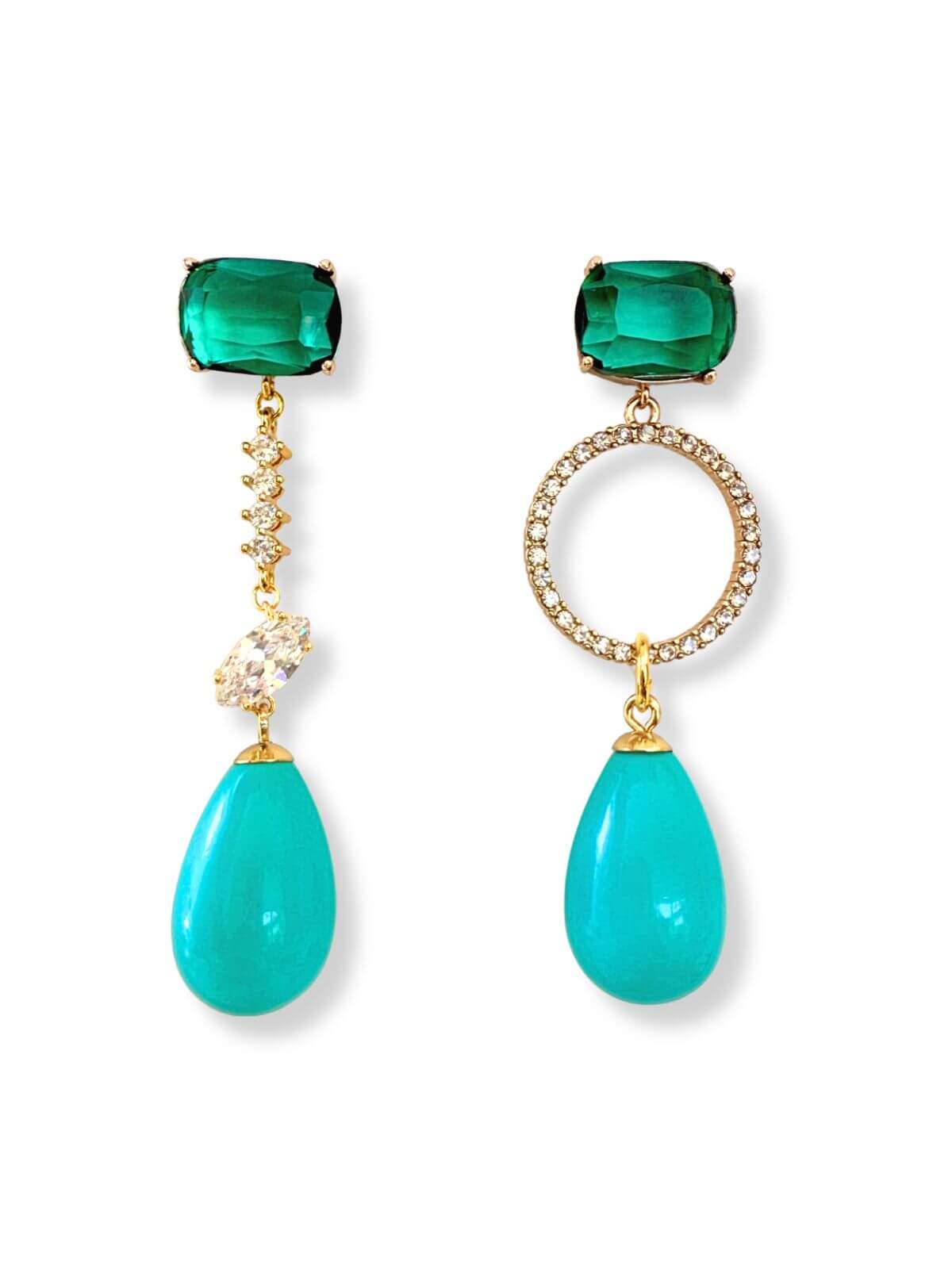 Nada statement oorbellen met turquoise druppel – Zatthu Jewelry