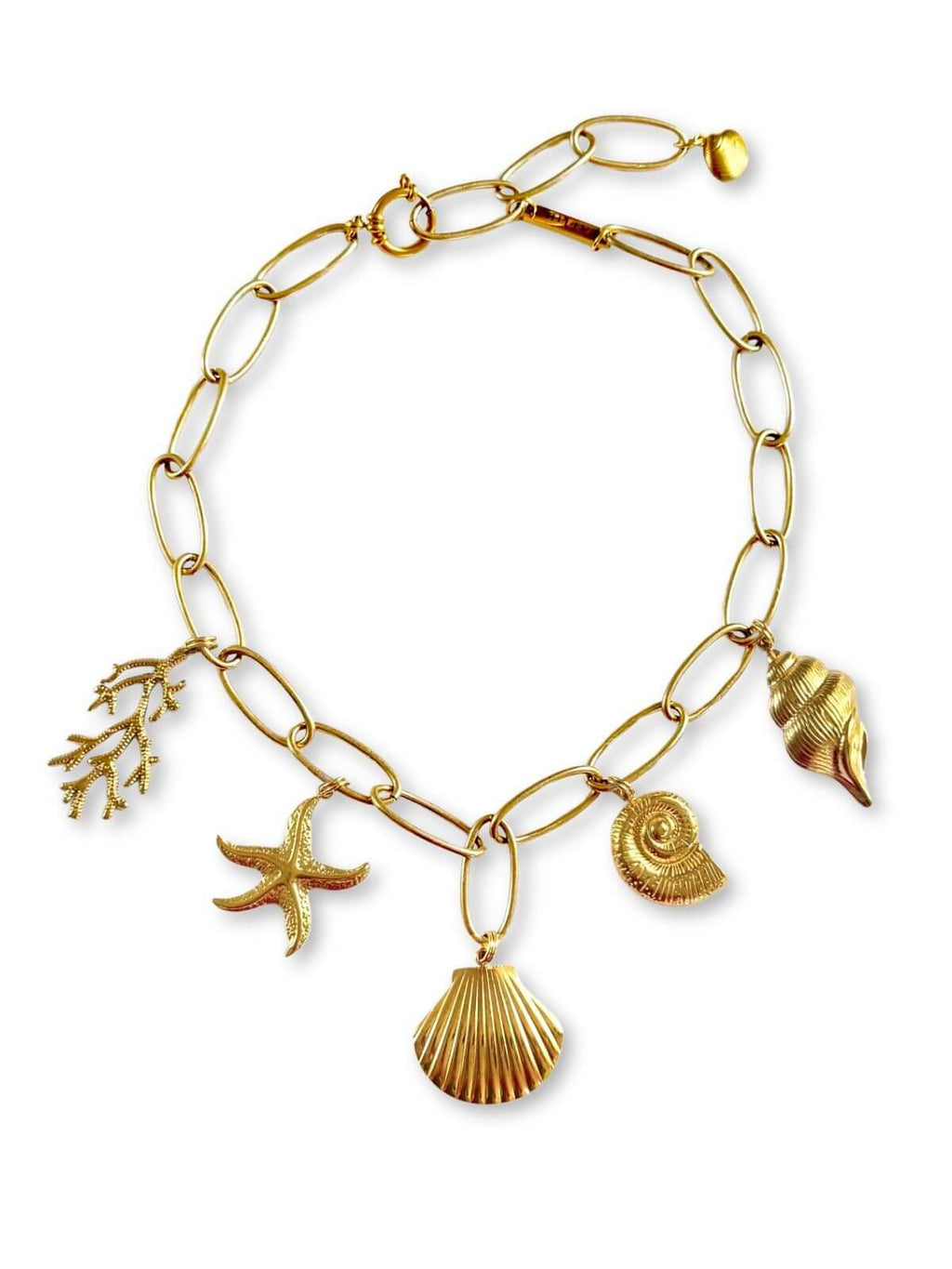 Goudkleurige bedelketting met schelpbedels voor dames