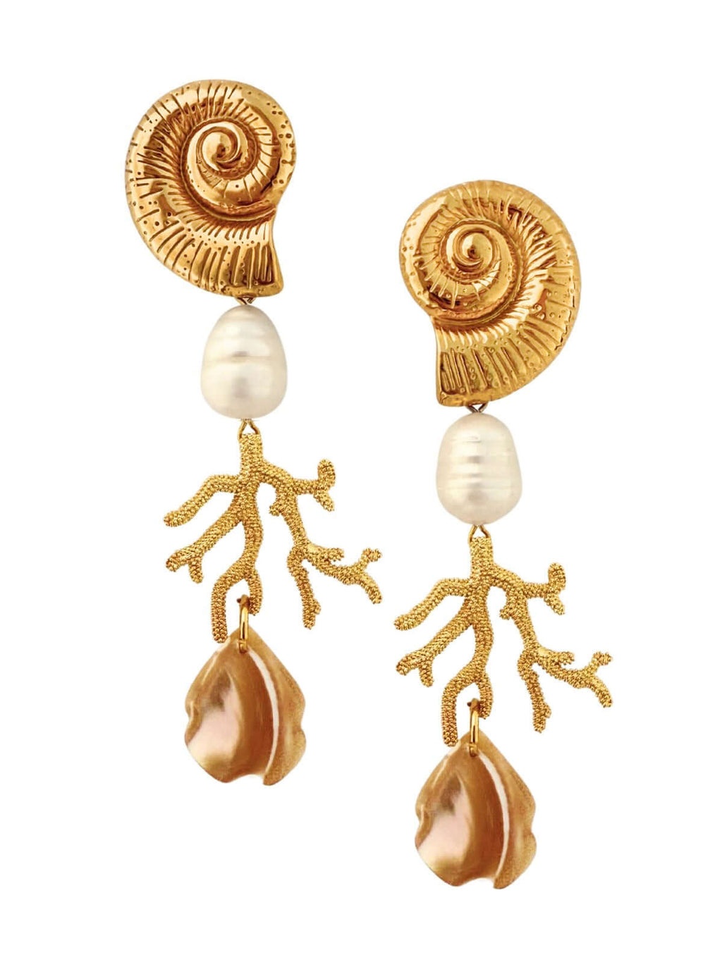 Goudkleurige statement oorbellen met schelp voor dames