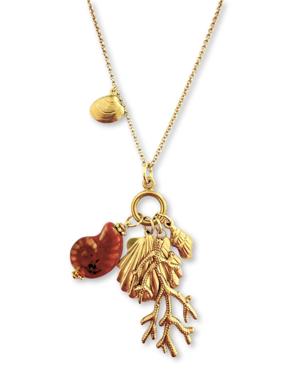 Lange goudkleurige schakelketting met schelpbedels voor dames