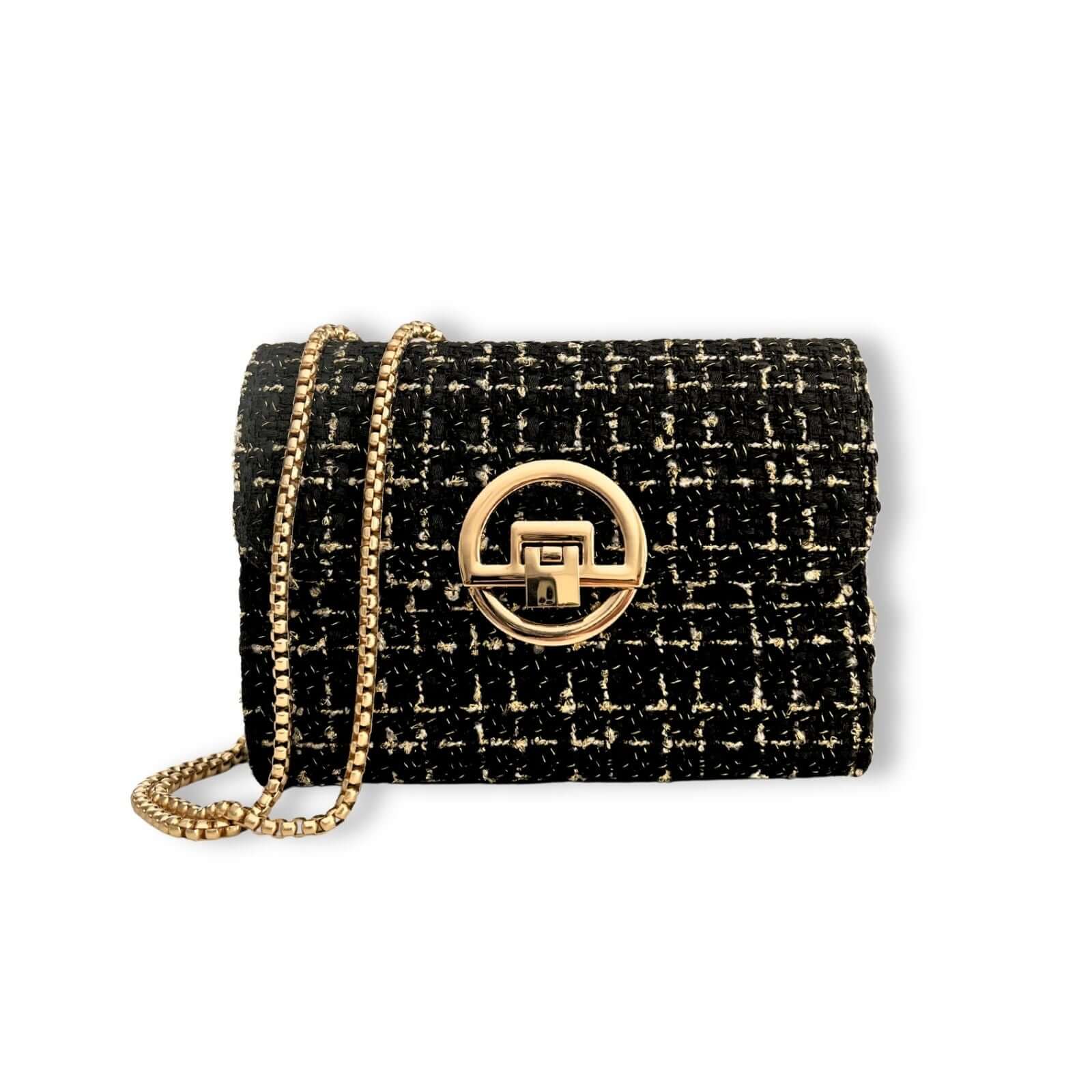 Aamir zwarte schoudertas van tweed