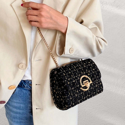 Aamir zwarte schoudertas van tweed