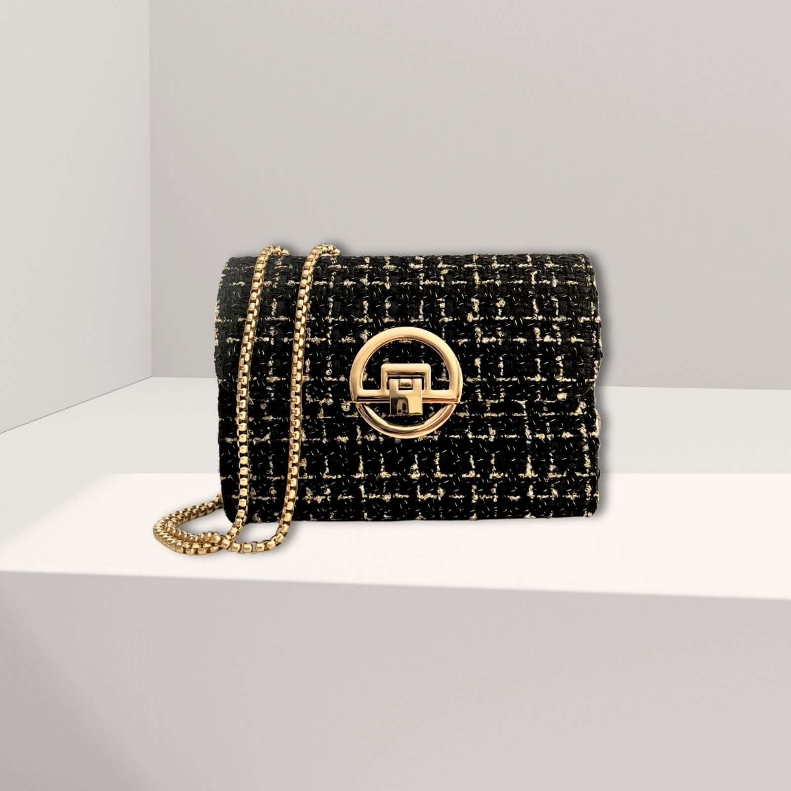 Aamir zwarte schoudertas van tweed