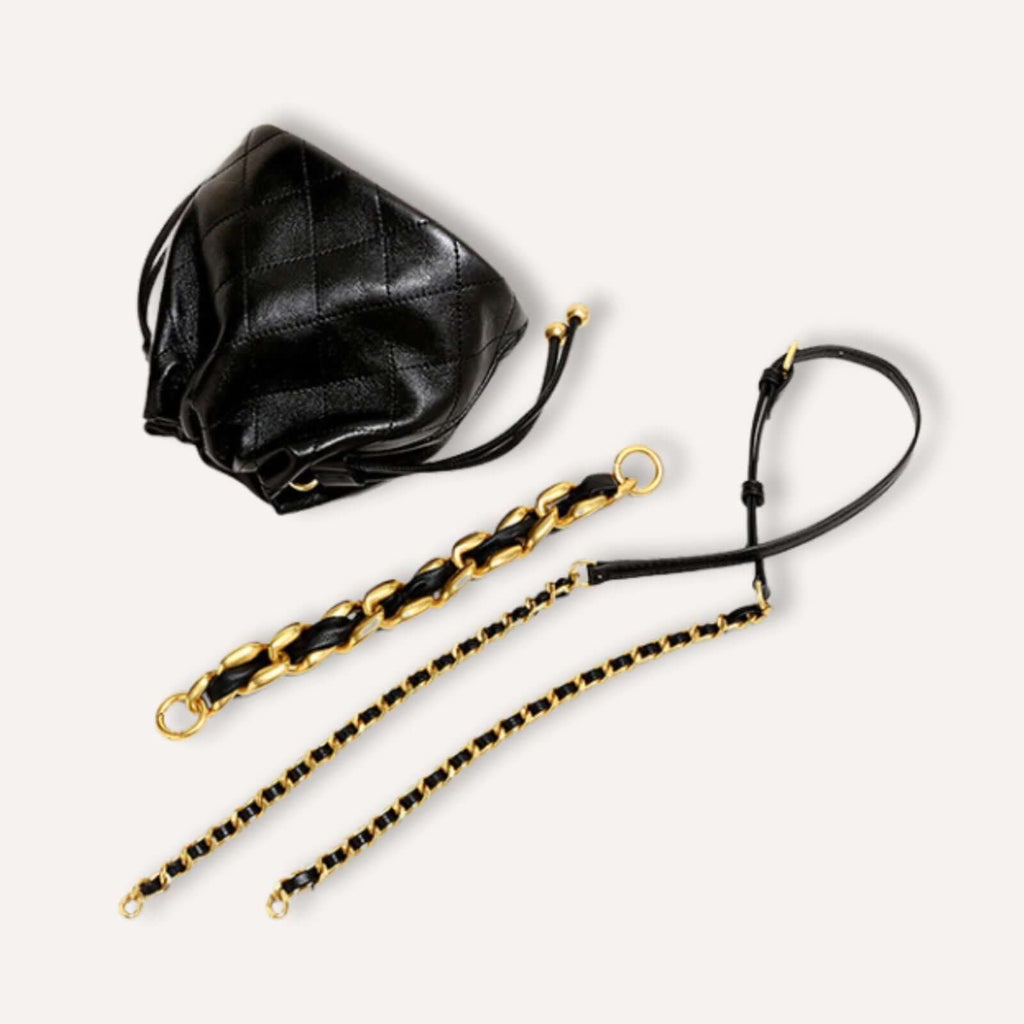 Aasim lederen bucket tasje zwart