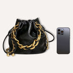 Aasim lederen bucket tasje zwart