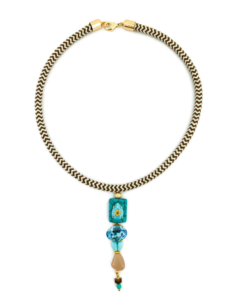 KETTING MET HANGER EN SWAROVSKI - GOUD BRUIN TURQUOISE