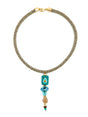 KETTING MET HANGER EN SWAROVSKI - GOUD BRUIN TURQUOISE