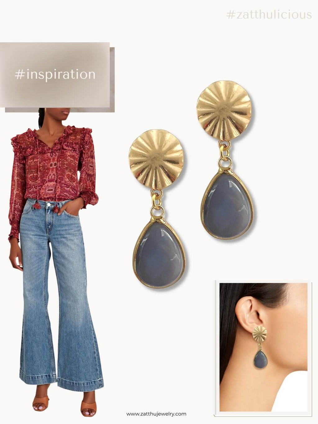 Kara oorbellen met grijze hanger