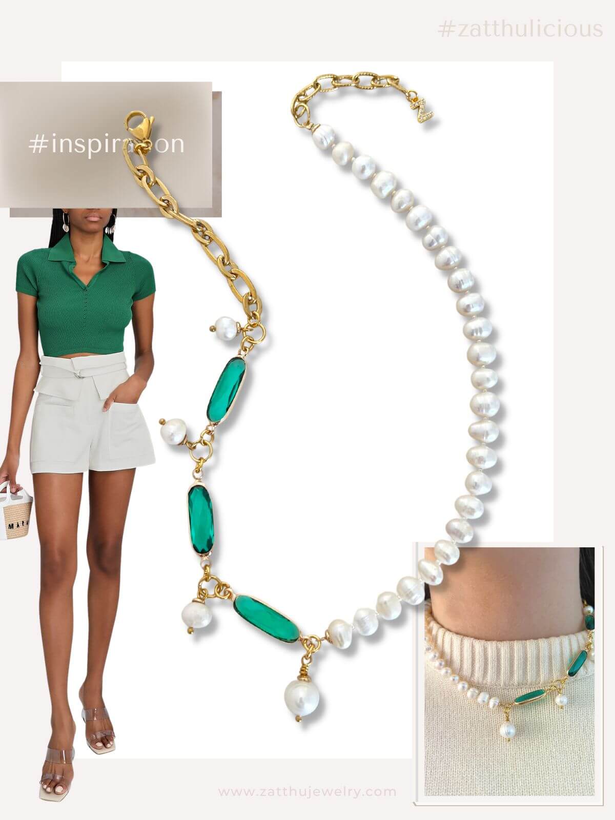 Keza parelketting met kristal groen