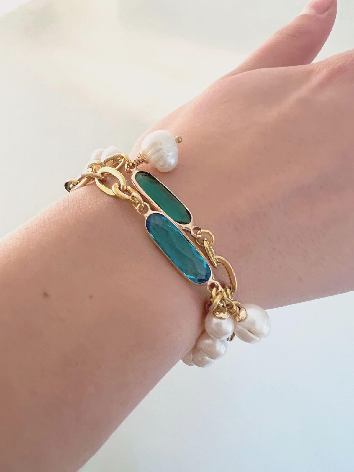 Kiek parelarmband met kristal groen