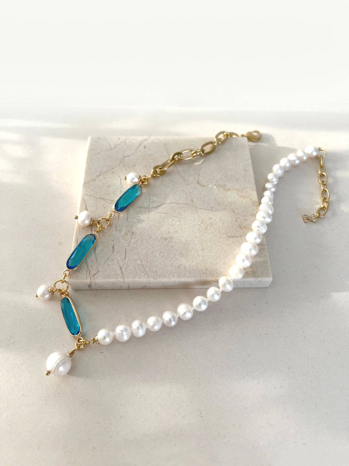 Kima parelketting met kristal aqua