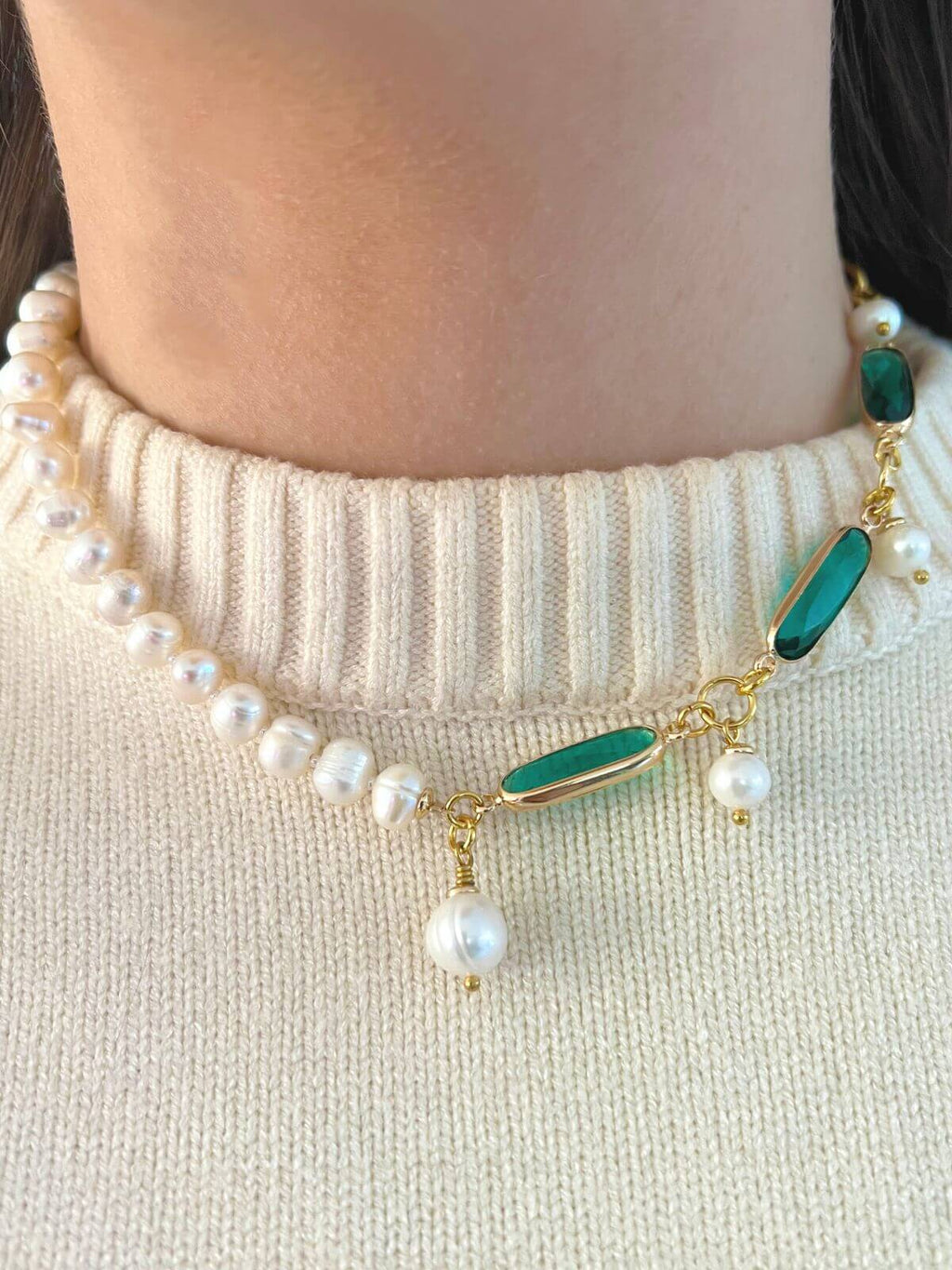 Kima parelketting met kristal aqua