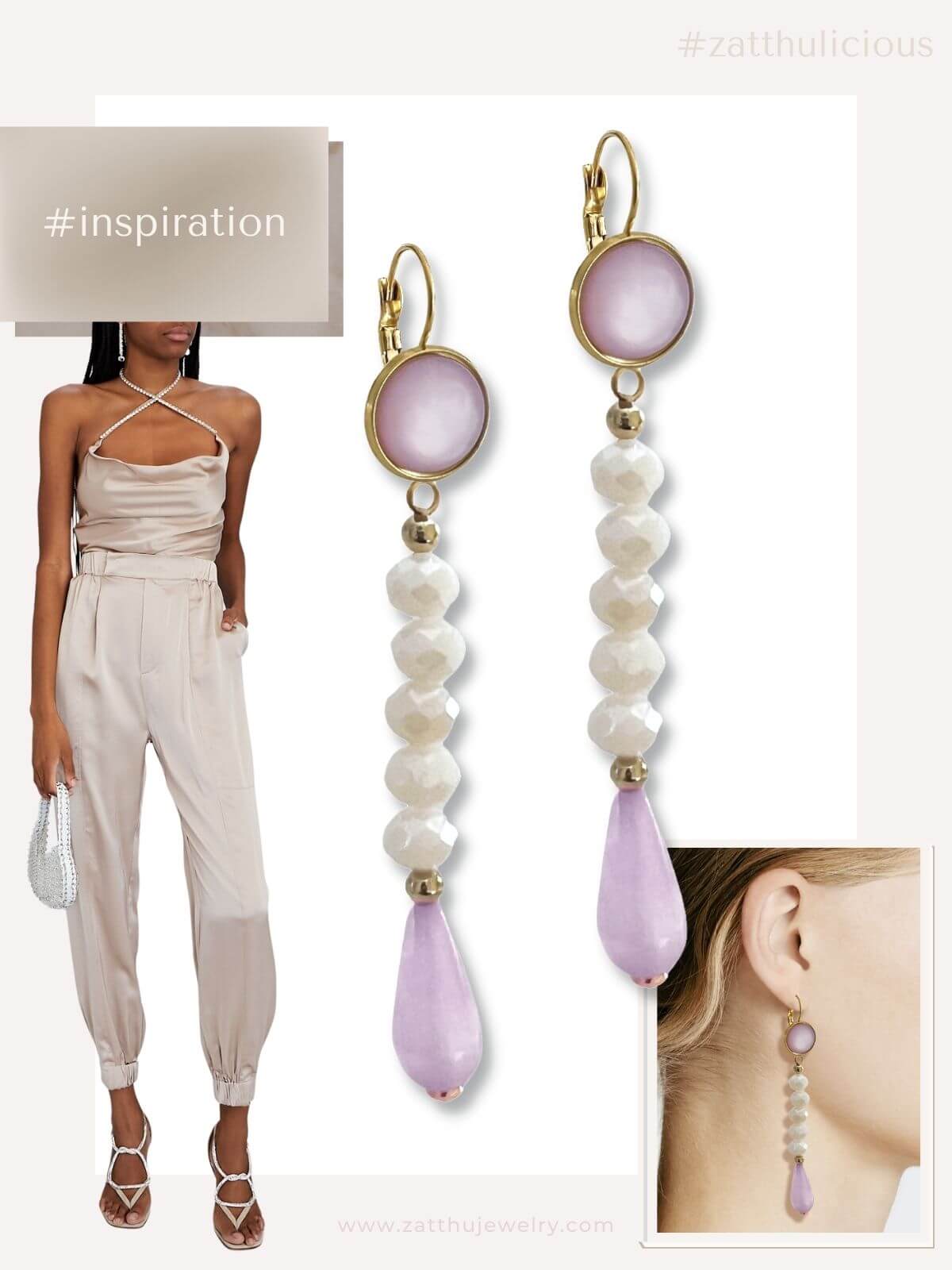 Lacy oorhangers met resin paars