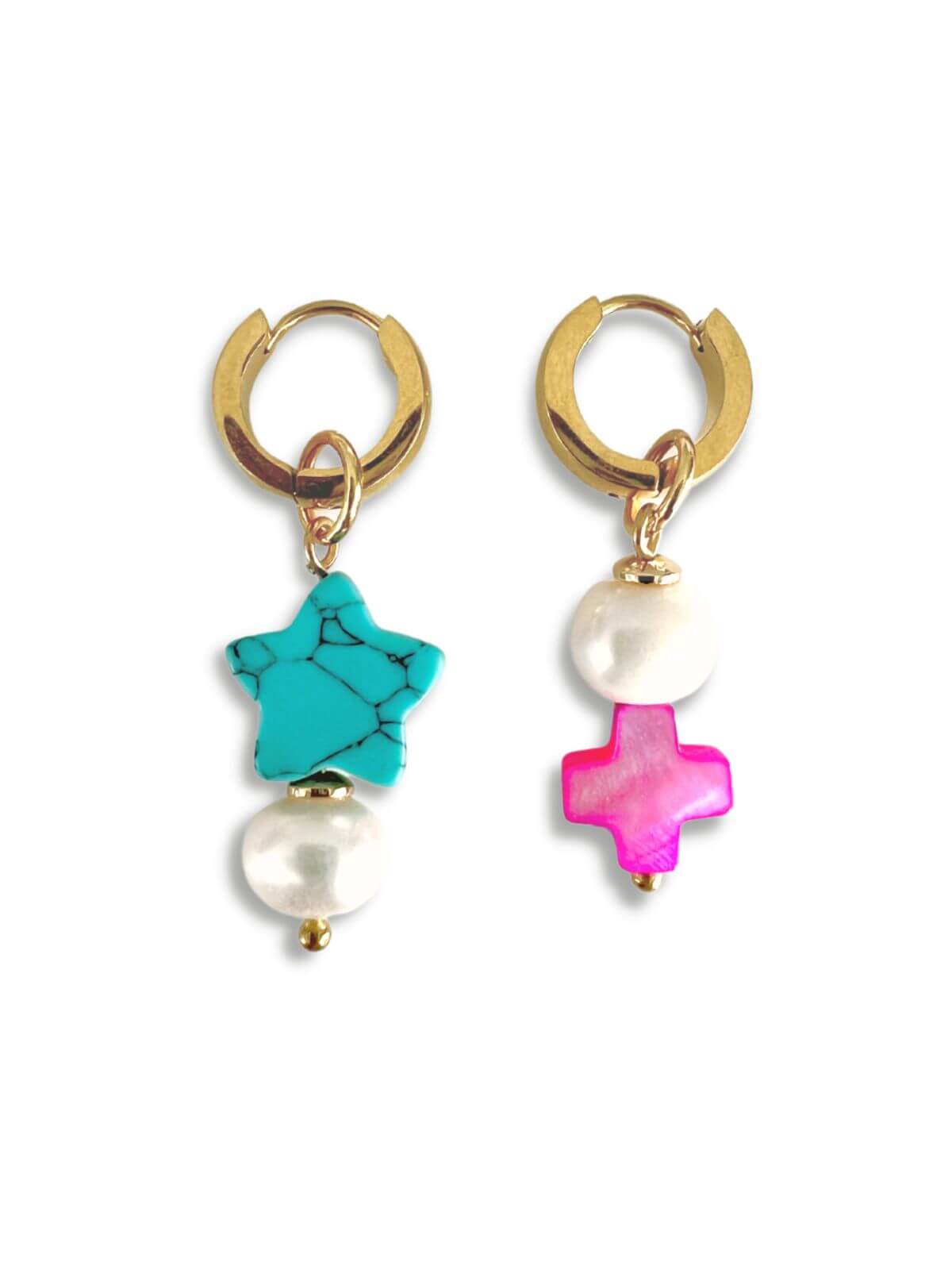 Lela asymmetrische oorringen met parel