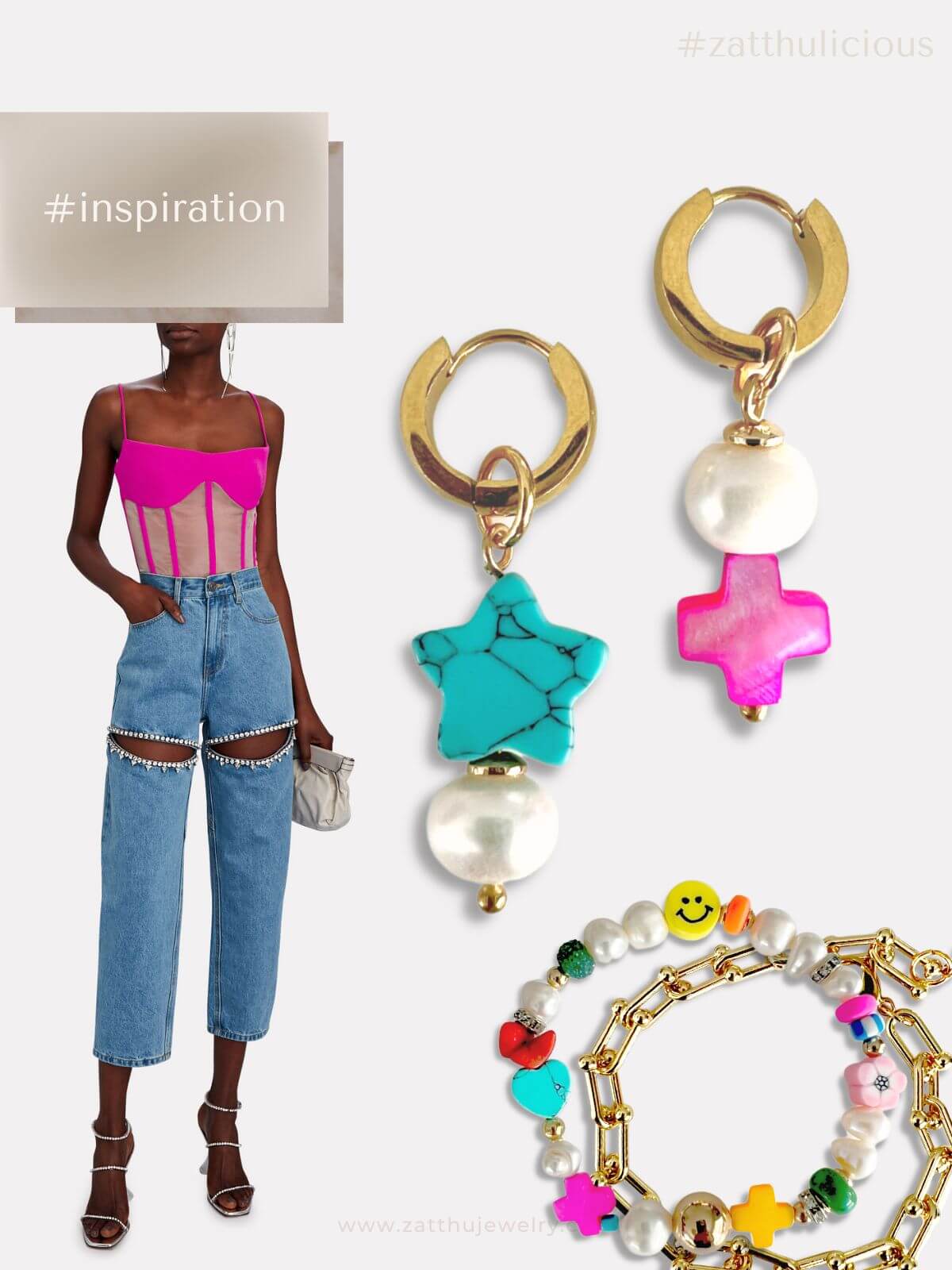 Lela asymmetrische oorringen met parel