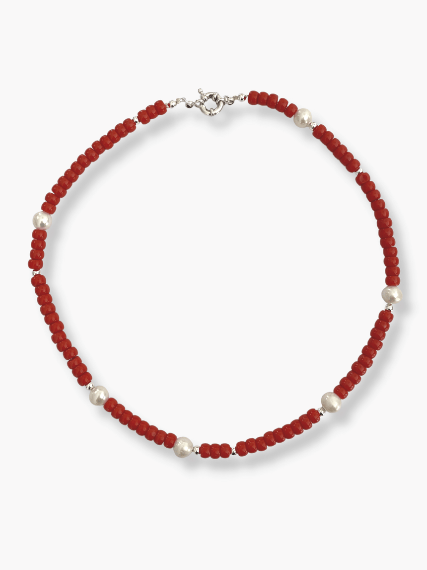 Hava kralen ketting rood met parels