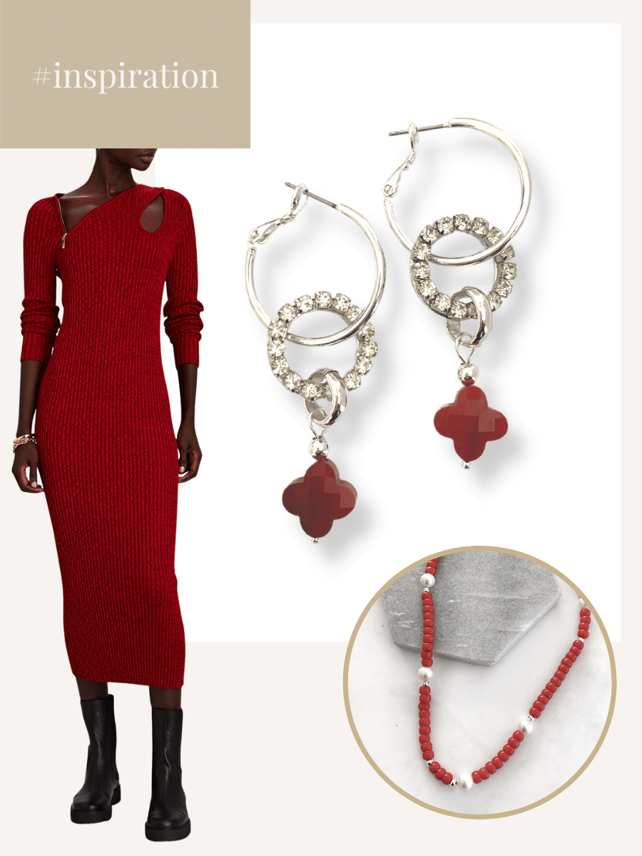 Heba oorringen met Swarovski en rode klaver