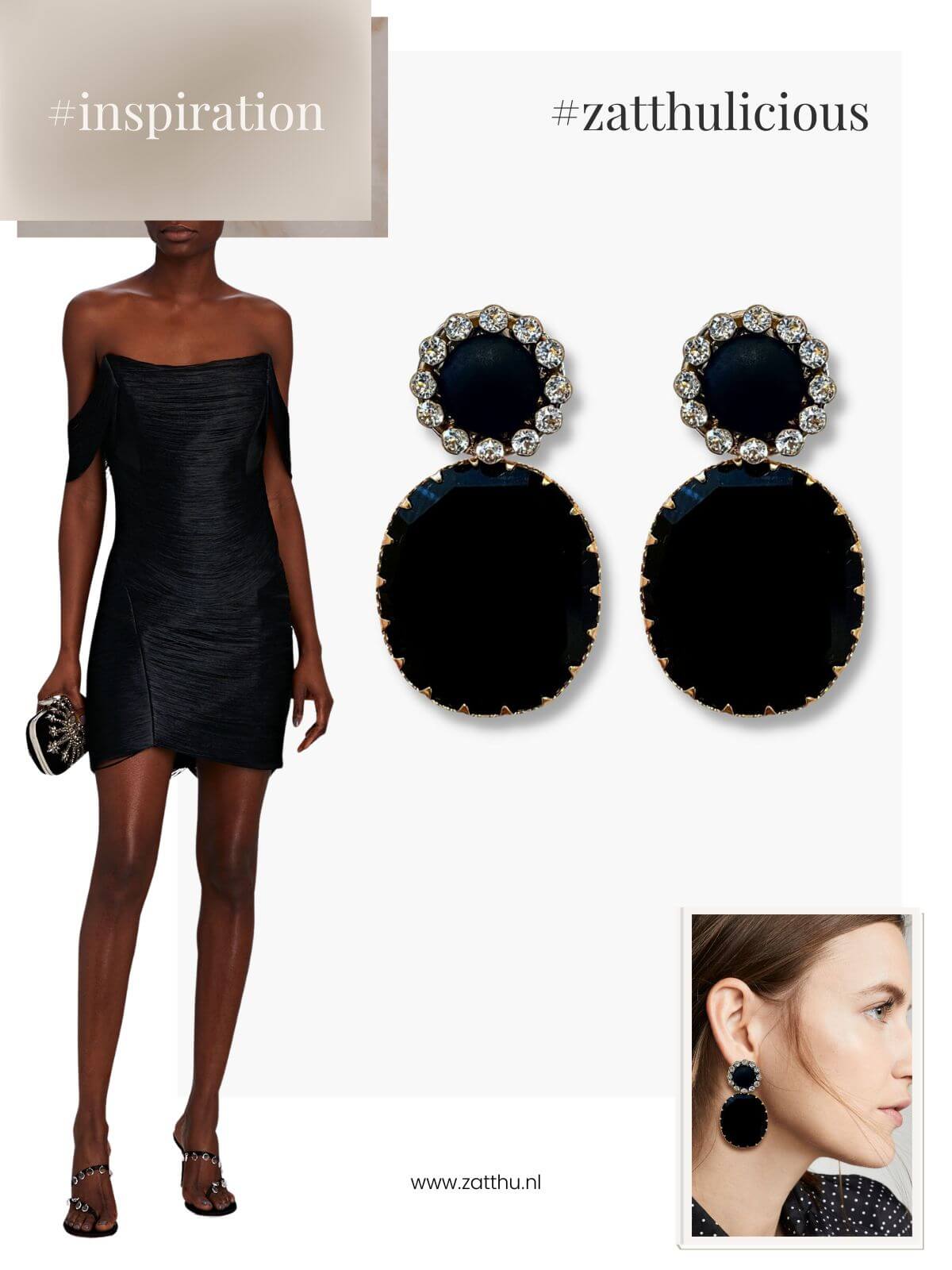 Joan statement oorbellen zwart kristal