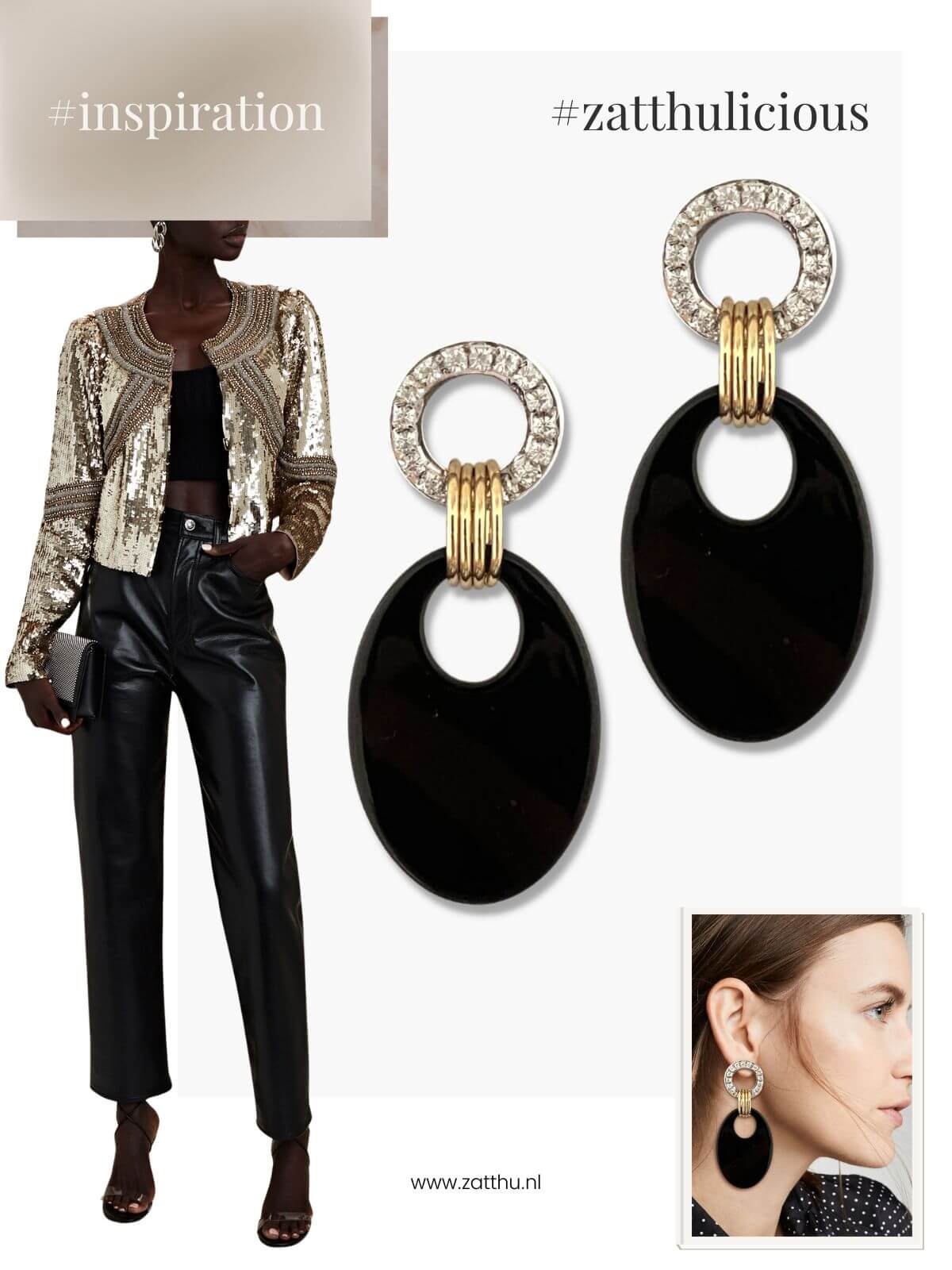 Jodi statement oorbellen zwart met zirkonia