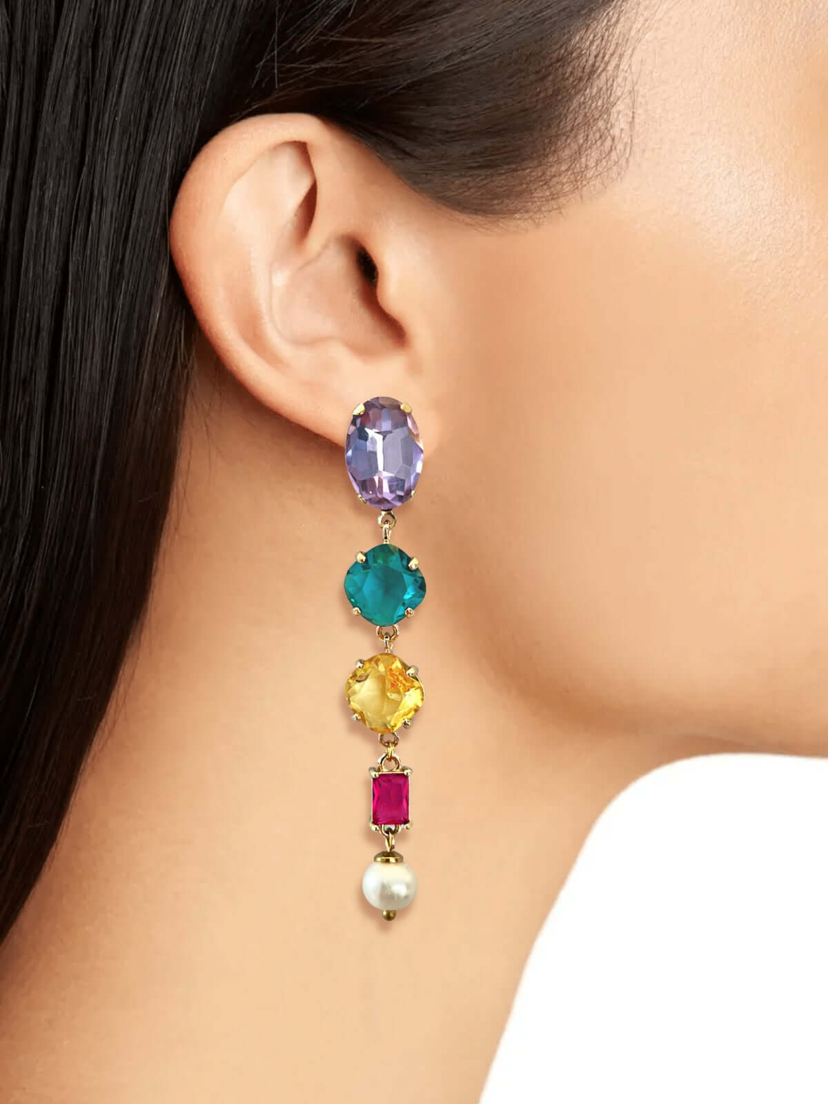 Jomi multicolor kristal oorbellen met parel