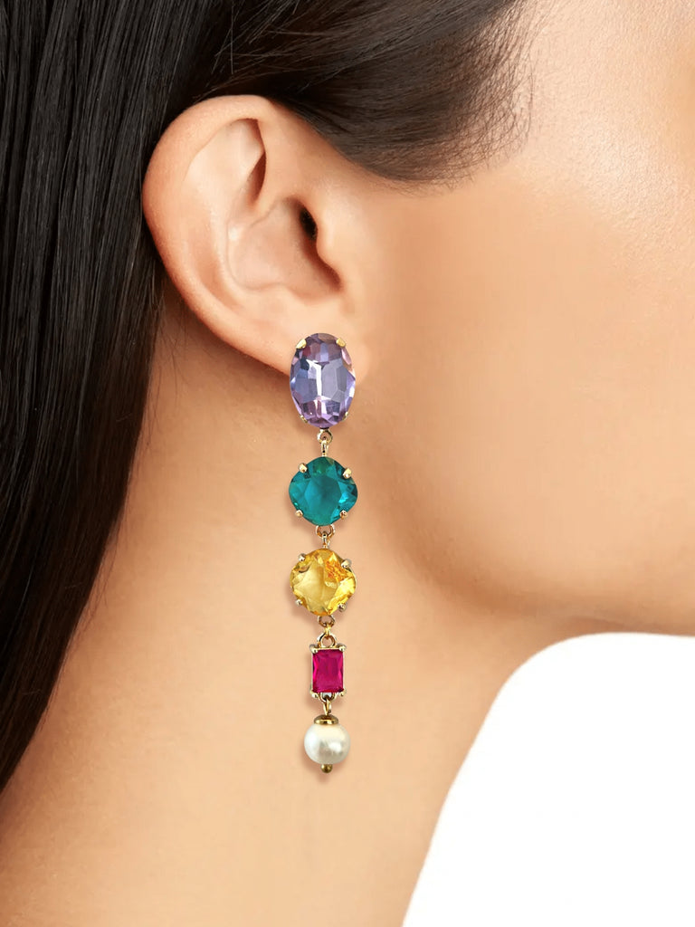 Jomi multicolor kristal oorbellen met parel