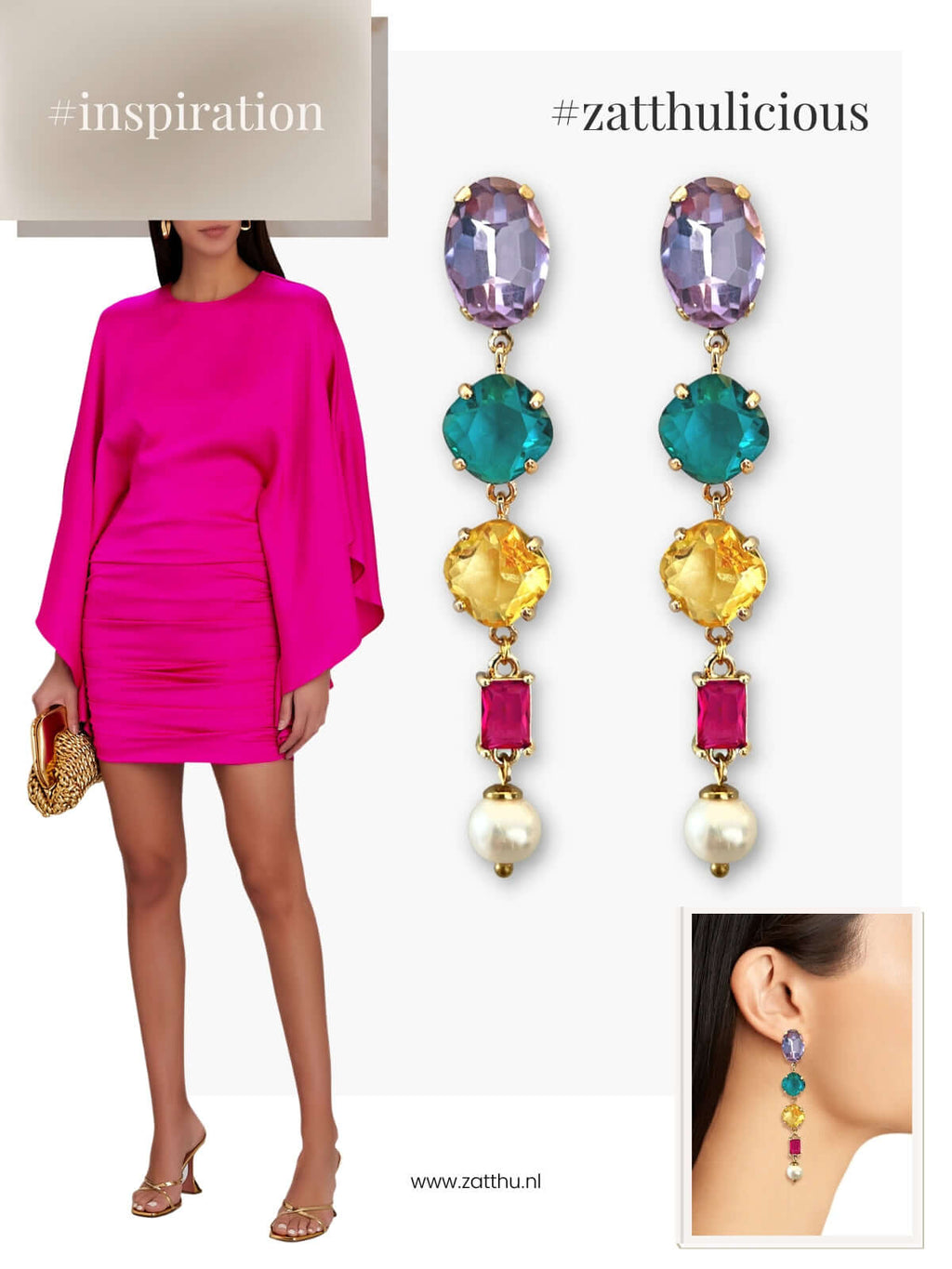 Jomi multicolor kristal oorbellen met parel