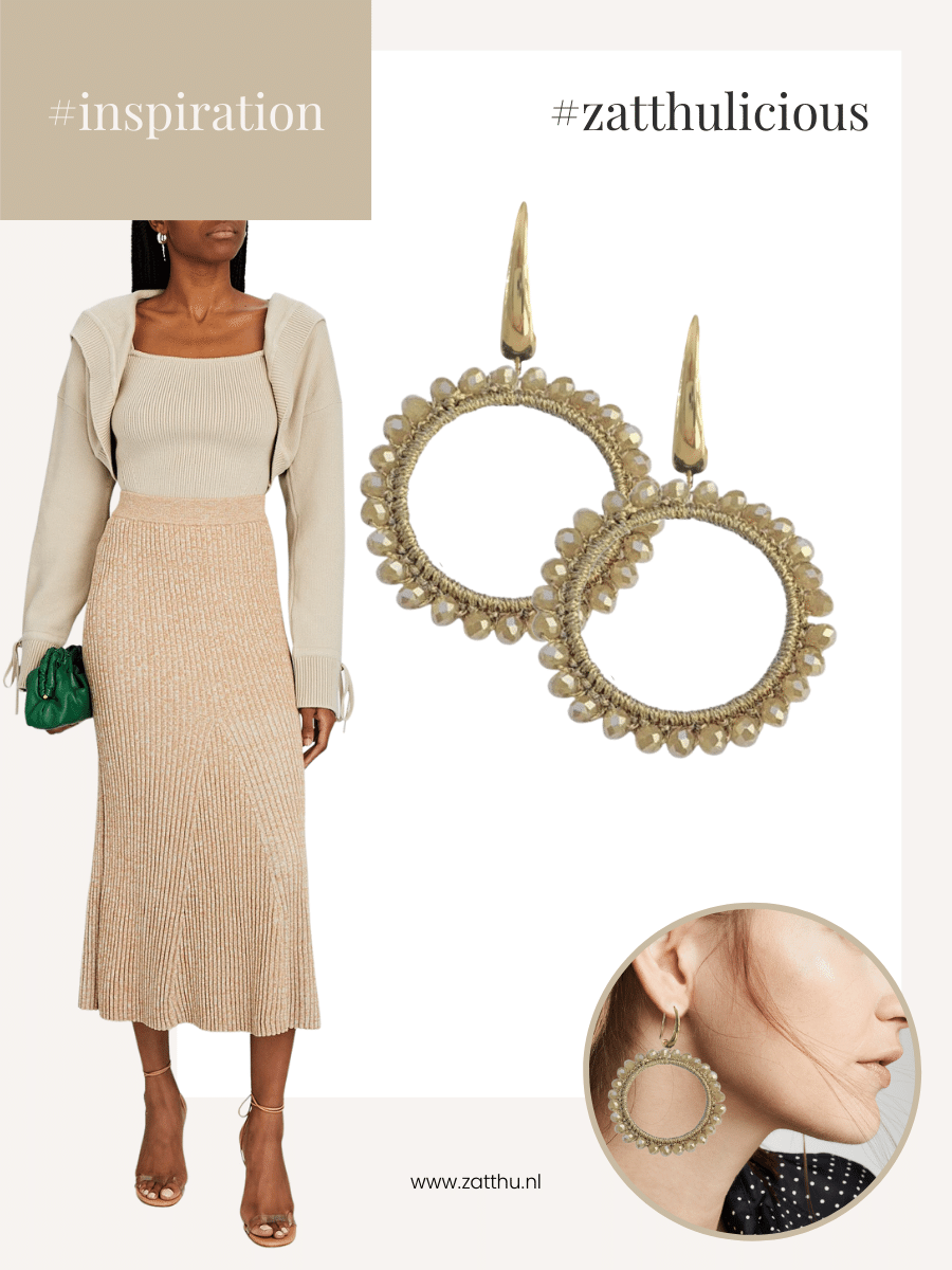 Inde oorbellen met beige kraaltjes