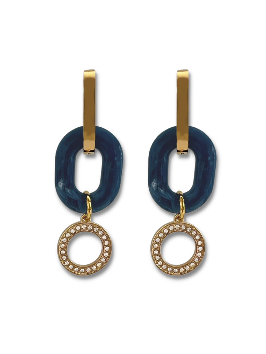 Irme oorringen met blauwe resin schakel