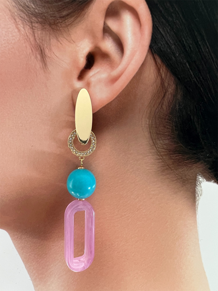 Irra paarse statement oorbellen met turquoise