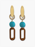 Isae bruine statement oorbellen met turquoise