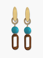 Isae bruine statement oorbellen met turquoise