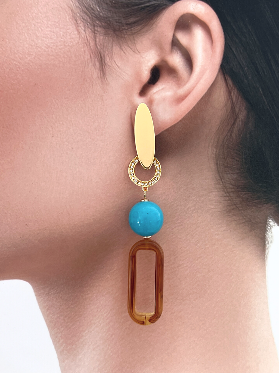 Isae bruine statement oorbellen met turquoise