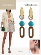 Isae bruine statement oorbellen met turquoise