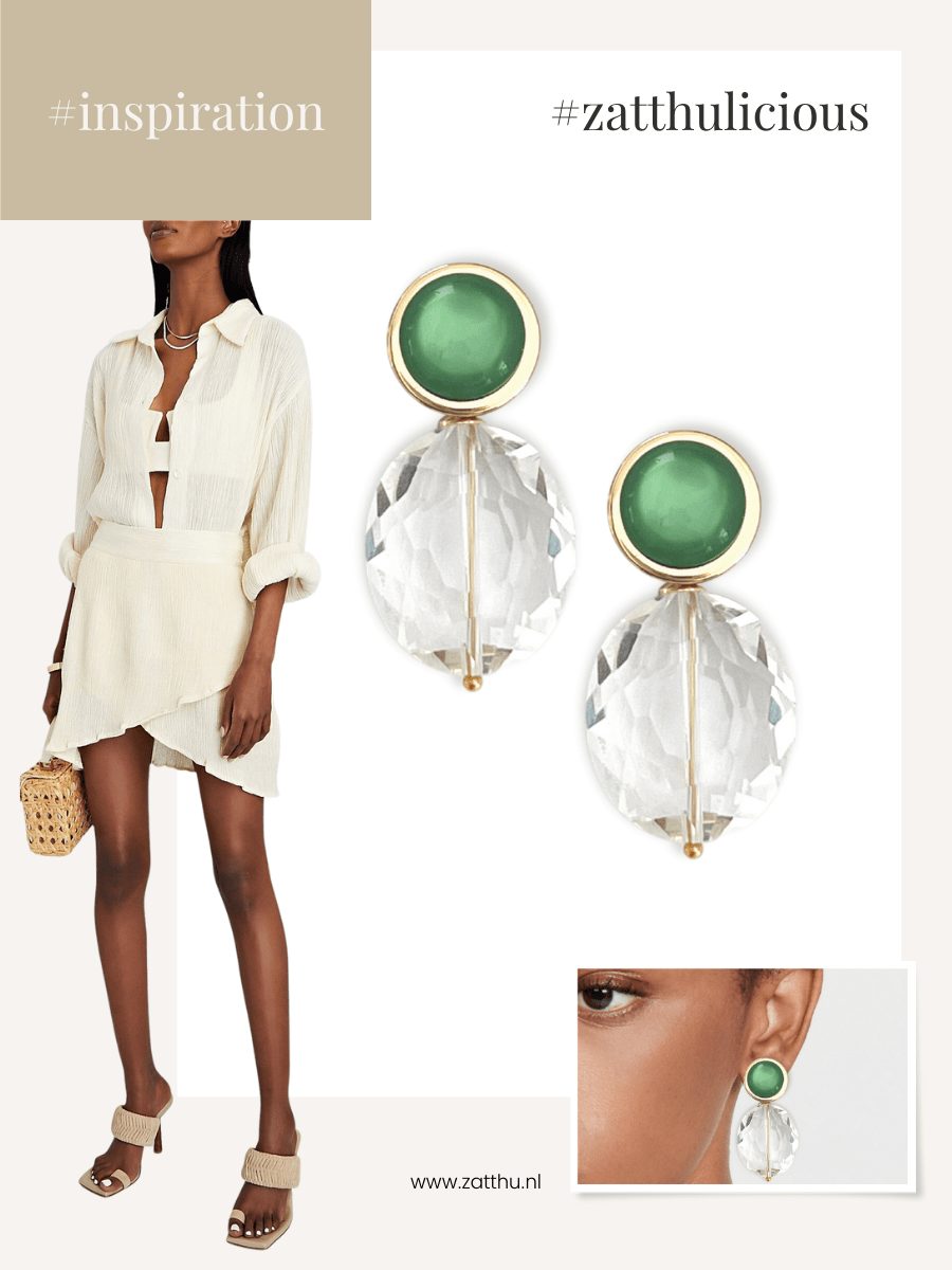 Isis oorbellen met kristal en groene steen