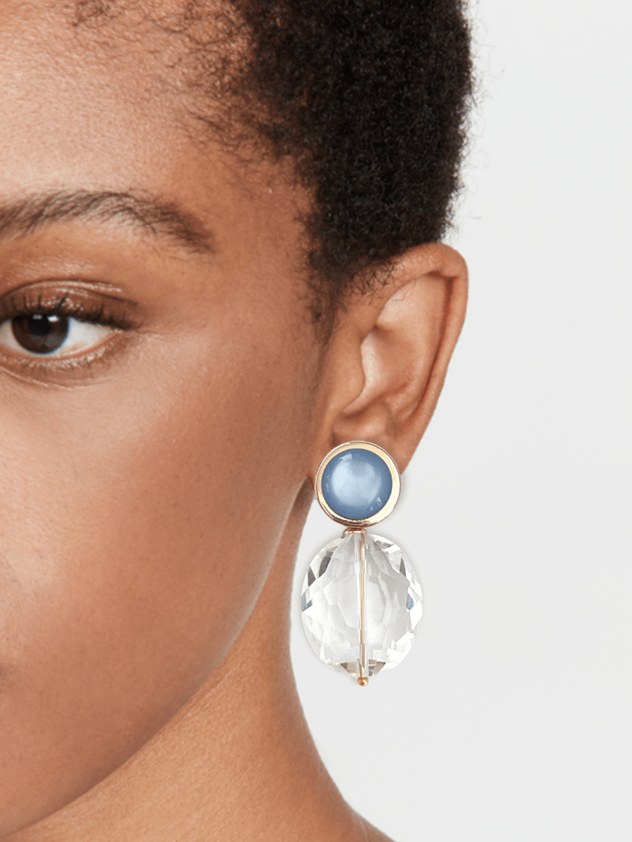 Iska oorbellen met kristal en blauwe steen