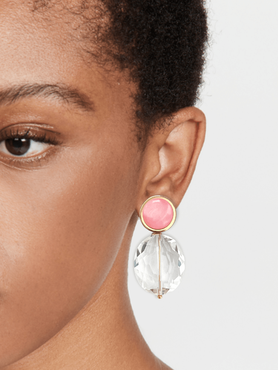 Iske oorbellen met kristal en roze steen