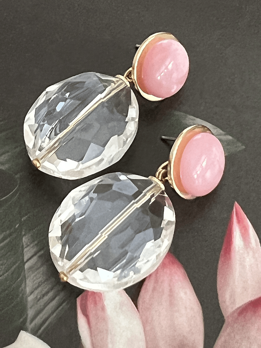 Iske oorbellen met kristal en roze steen