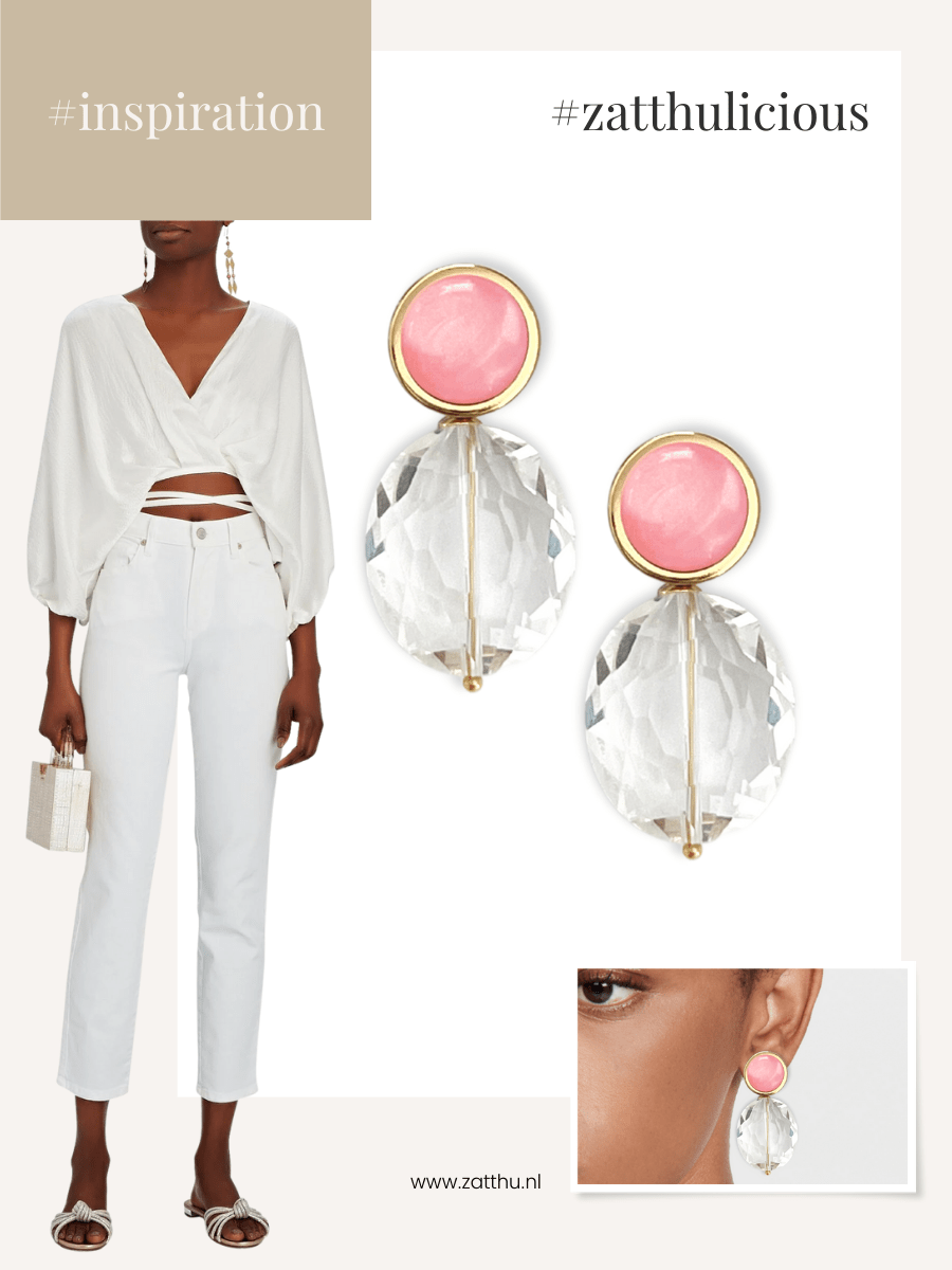 Iske oorbellen met kristal en roze steen